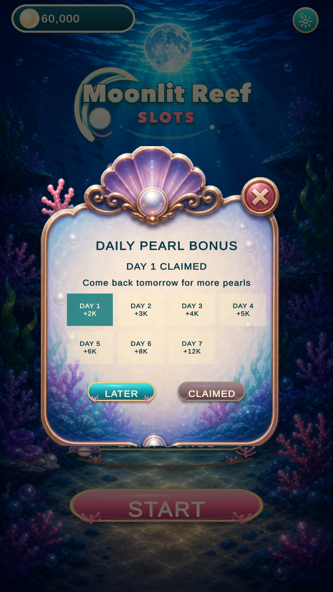 Daily pearl bonus claim screen